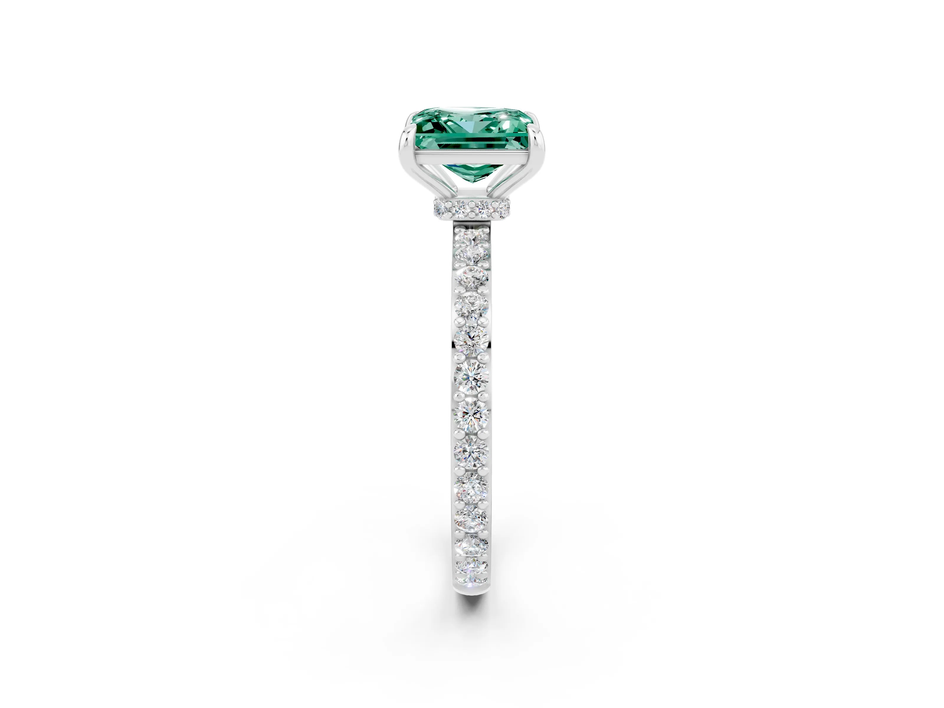 White gold Princess Cut Green Sapphire Pavé Engagement Ring with Round  Accents and Prong Setting_26