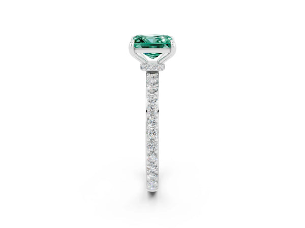 Platinum Princess Cut Green Sapphire Pavé Engagement Ring with Round  Accents and Prong Setting