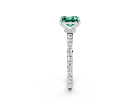 White gold Princess Cut Green Sapphire Pavé Engagement Ring with Round  Accents and Prong Setting_26