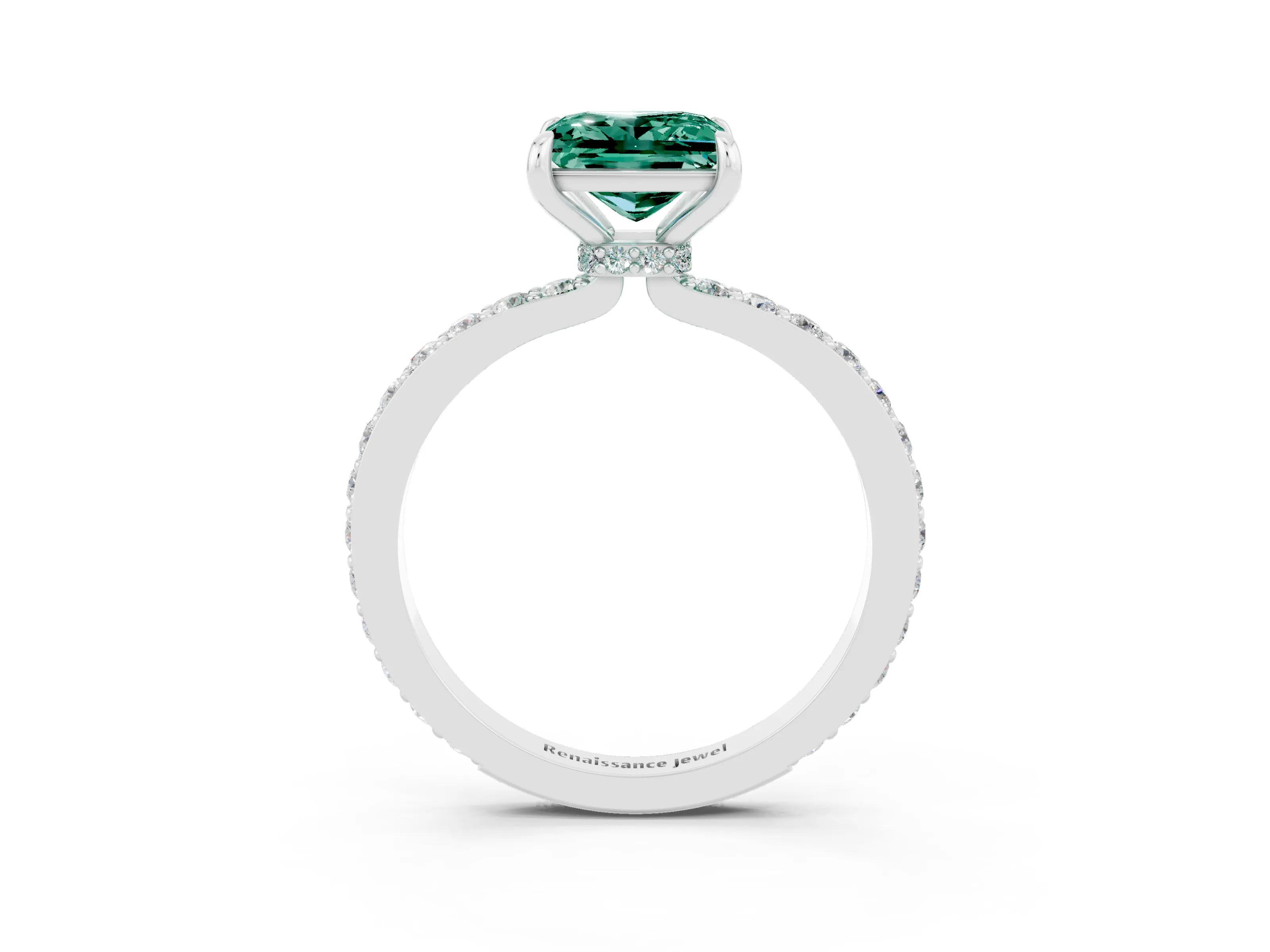 White gold Princess Cut Green Sapphire Pavé Engagement Ring with Round  Accents and Prong Setting_27