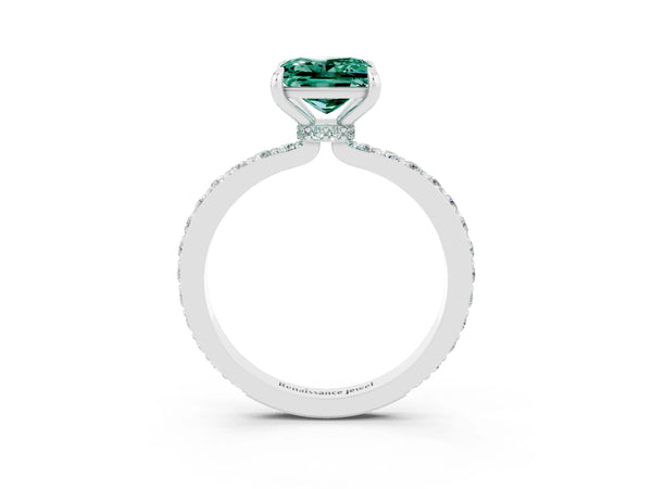 Platinum Princess Cut Green Sapphire Pavé Engagement Ring with Round  Accents and Prong Setting