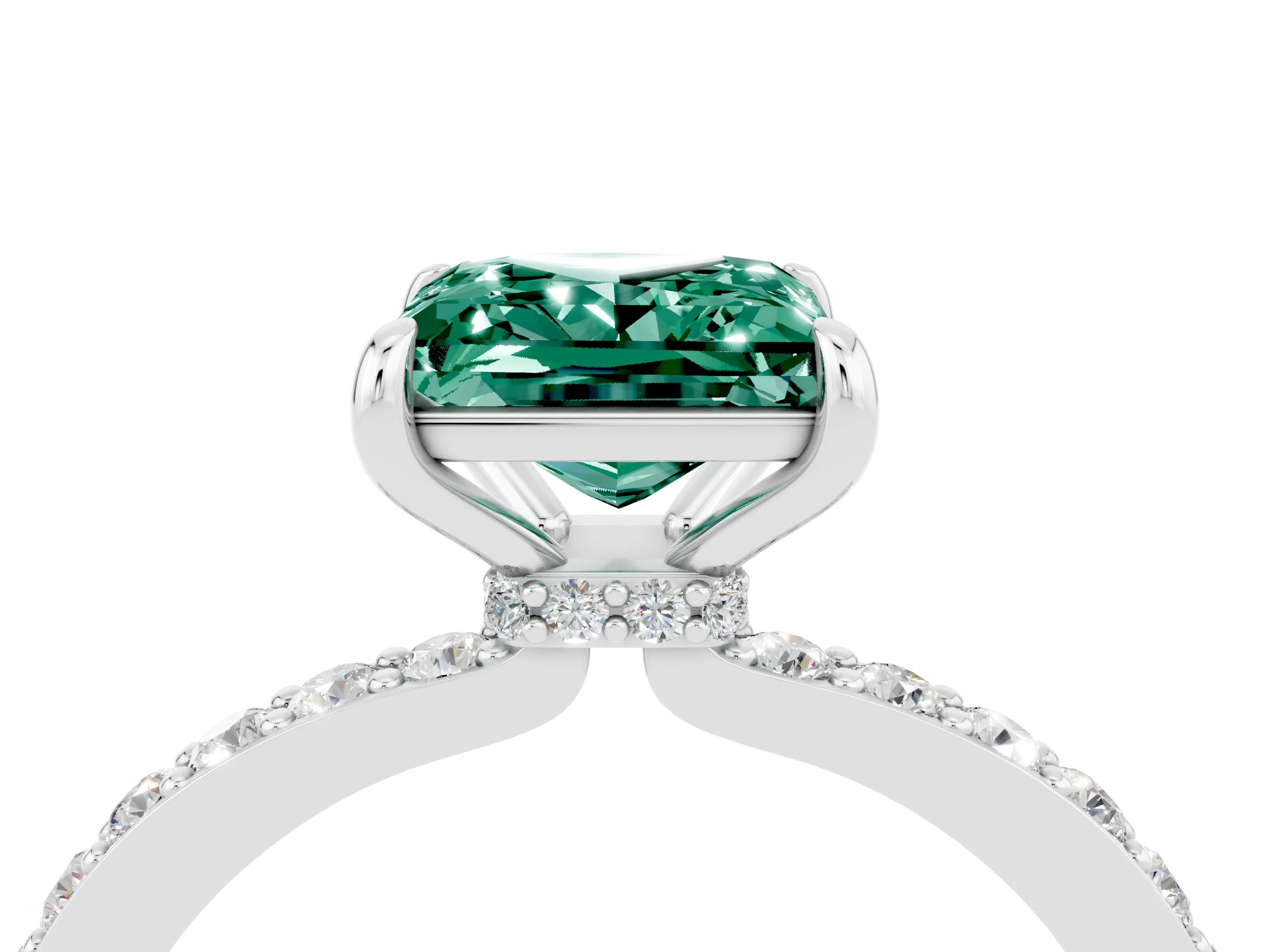 White gold Princess Cut Green Sapphire Pavé Engagement Ring with Round  Accents and Prong Setting_28