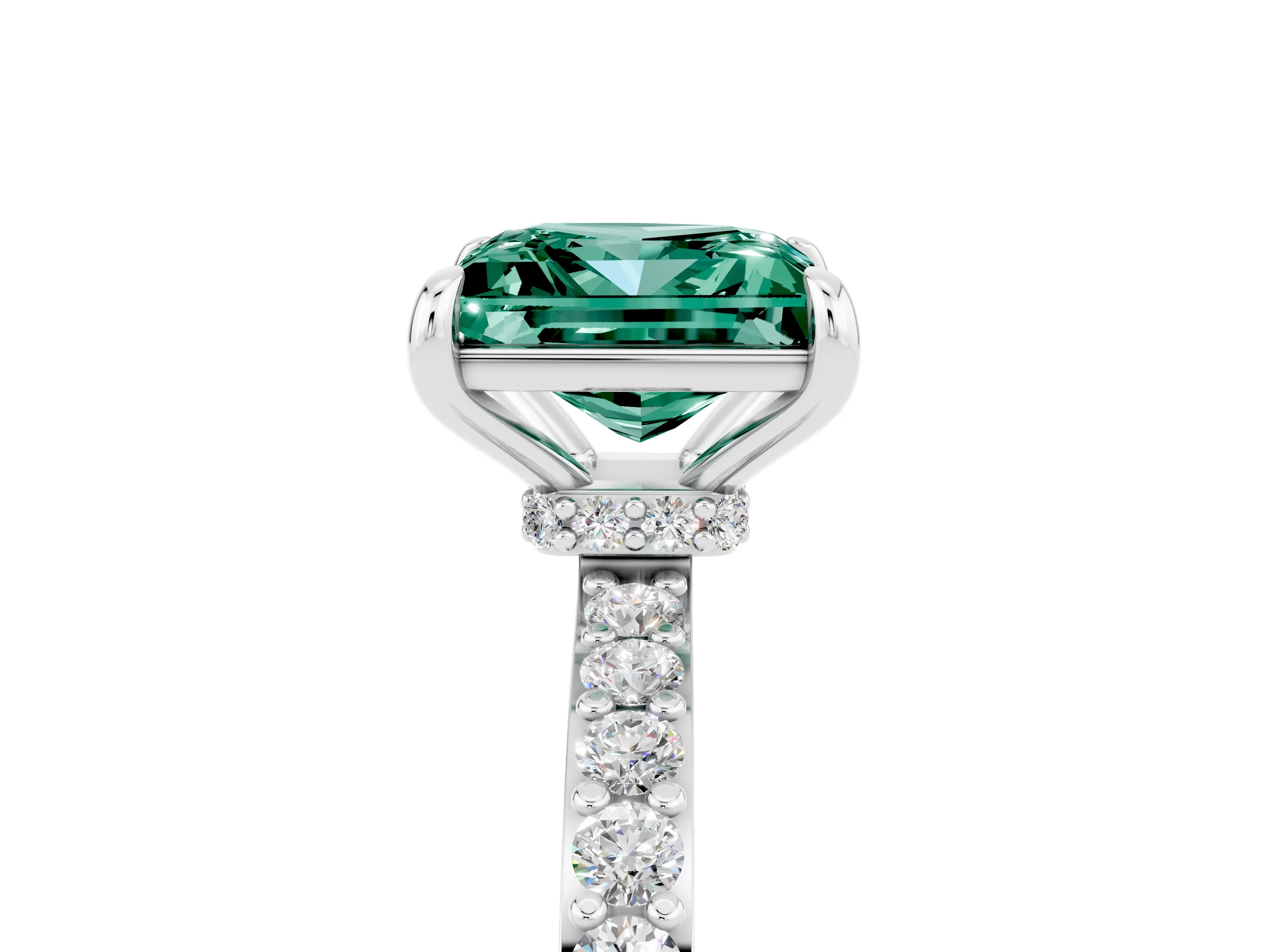 White gold Princess Cut Green Sapphire Pavé Engagement Ring with Round  Accents and Prong Setting_29