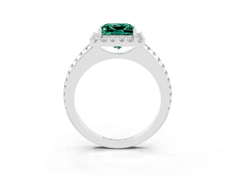White gold Princess Cut Green Sapphire Pavé Halo Ring with Four-Prong Setting_15