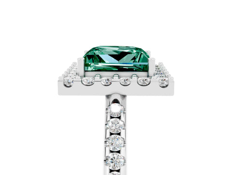 White gold Princess Cut Green Sapphire Pavé Halo Ring with Four-Prong Setting_17