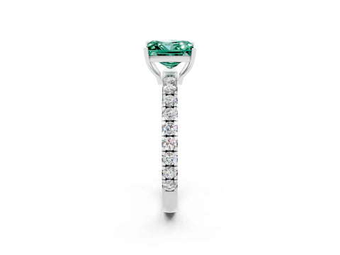 White gold Princess Cut Green Sapphire Pavé Solitaire Engagement Ring with Four-Prong Setting_14