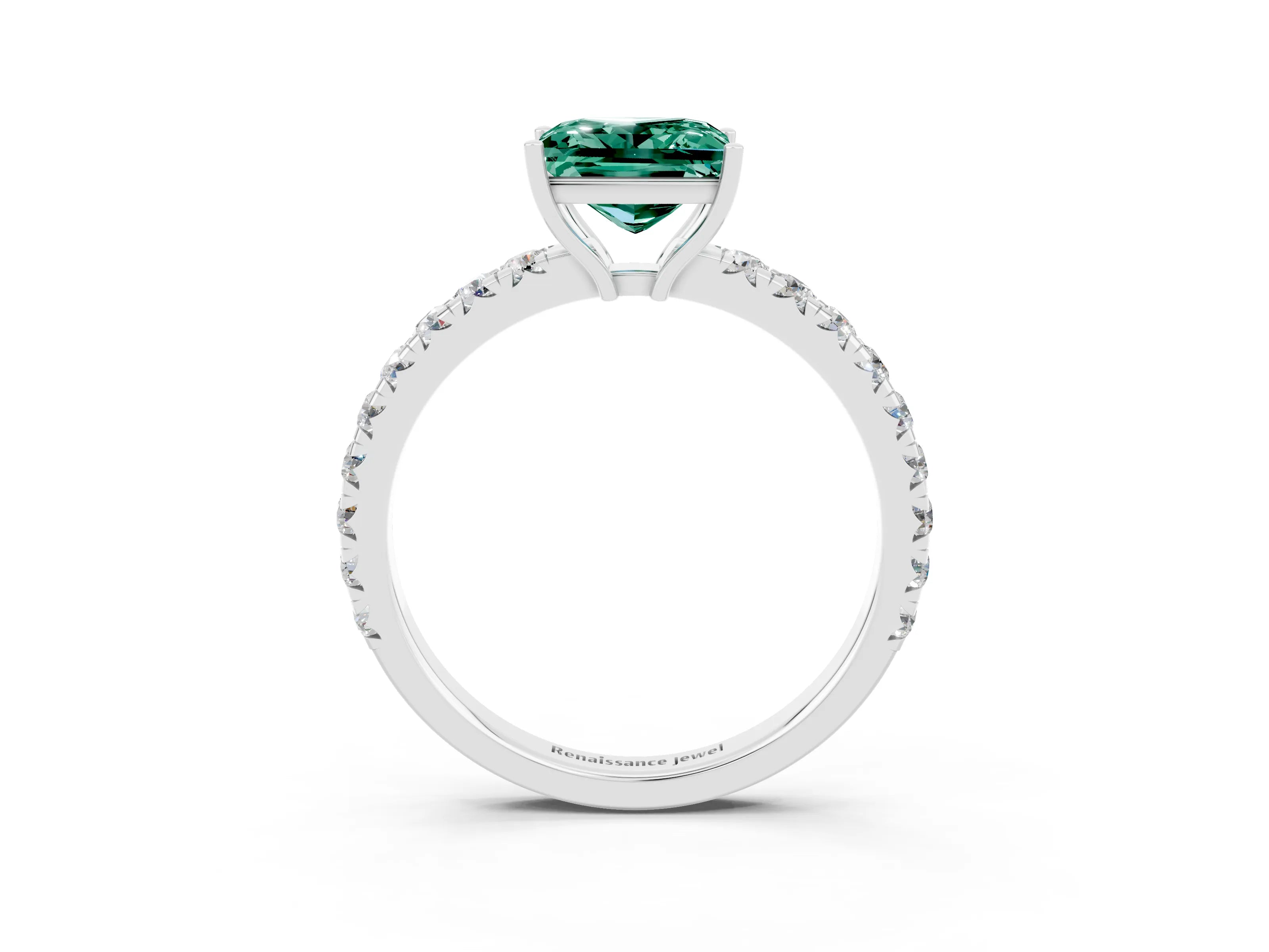 White gold Princess Cut Green Sapphire Pavé Solitaire Engagement Ring with Four-Prong Setting_15
