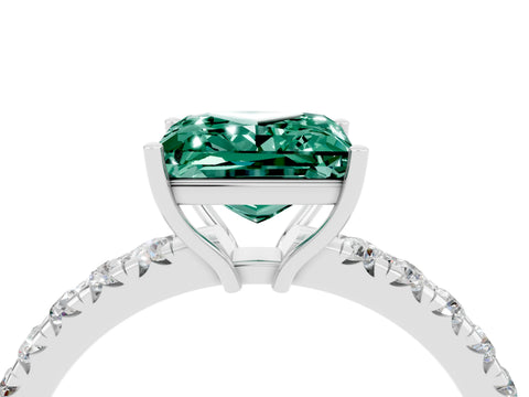 White gold Princess Cut Green Sapphire Pavé Solitaire Engagement Ring with Four-Prong Setting_16