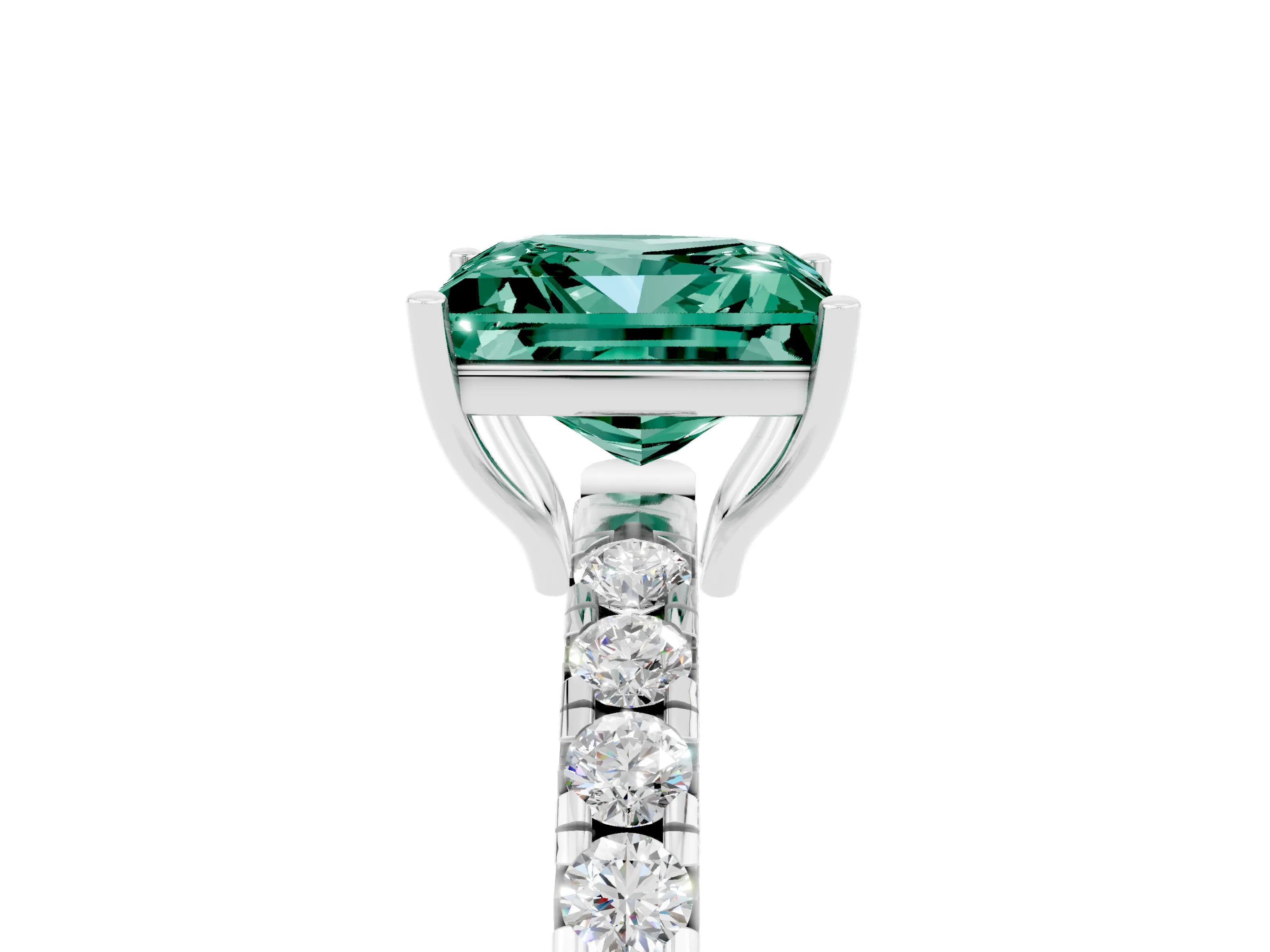 White gold Princess Cut Green Sapphire Pavé Solitaire Engagement Ring with Four-Prong Setting_17