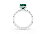 White gold Princess Cut Green Sapphire Pavé Solitaire Ring with Round Band and Prong Setting_39