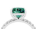 White gold Princess Cut Green Sapphire Pavé Solitaire Ring with Round Band and Prong Setting_40