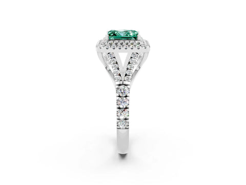 White gold Princess Cut Green Sapphire Pavé Split Shank Double Halo Engagement Ring_2