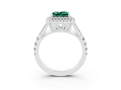 White gold Princess Cut Green Sapphire Pavé Split Shank Double Halo Engagement Ring_3