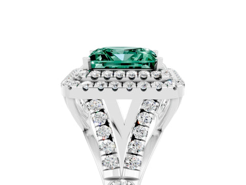 White gold Princess Cut Green Sapphire Pavé Split Shank Double Halo Engagement Ring_5