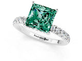 White gold Princess Cut Green Sapphire Pave Band Solitaire Ring with Four-Prong Setting_25