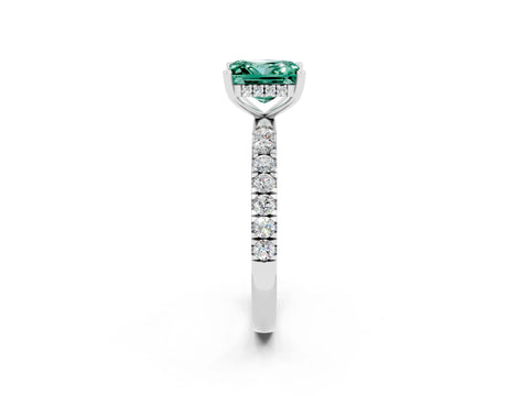 White gold Princess Cut Green Sapphire Pave Band Solitaire Ring with Four-Prong Setting_26