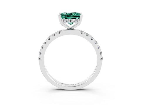 White gold Princess Cut Green Sapphire Pave Band Solitaire Ring with Four-Prong Setting_27