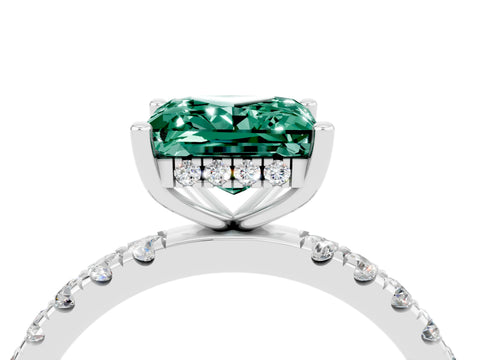 White gold Princess Cut Green Sapphire Pave Band Solitaire Ring with Four-Prong Setting_28