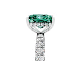 White gold Princess Cut Green Sapphire Pave Band Solitaire Ring with Four-Prong Setting_29