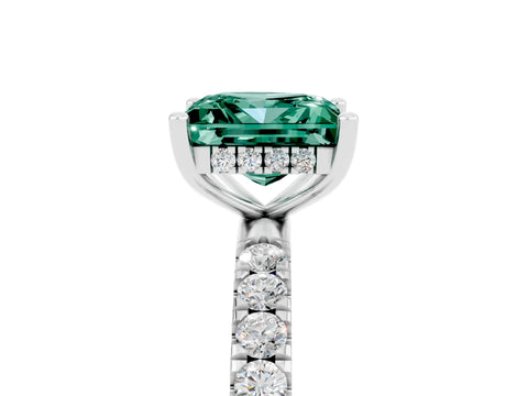 White gold Princess Cut Green Sapphire Pave Band Solitaire Ring with Four-Prong Setting_29
