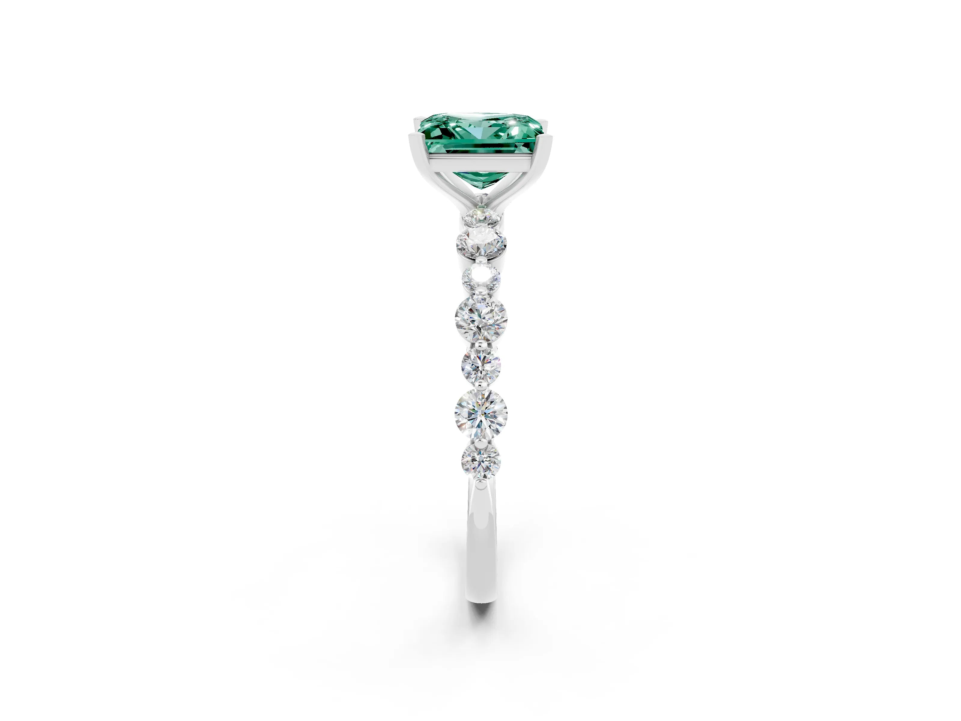 White gold Princess Cut Green Sapphire Prong Set Engagement Ring with Pavé Band_2