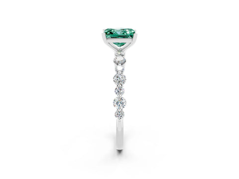 White gold Princess Cut Green Sapphire Prong Set Engagement Ring with Pavé Band_2