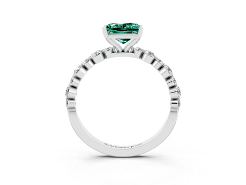 White gold Princess Cut Green Sapphire Prong Set Engagement Ring with Pavé Band_3
