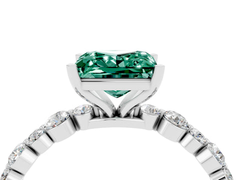 White gold Princess Cut Green Sapphire Prong Set Engagement Ring with Pavé Band_4