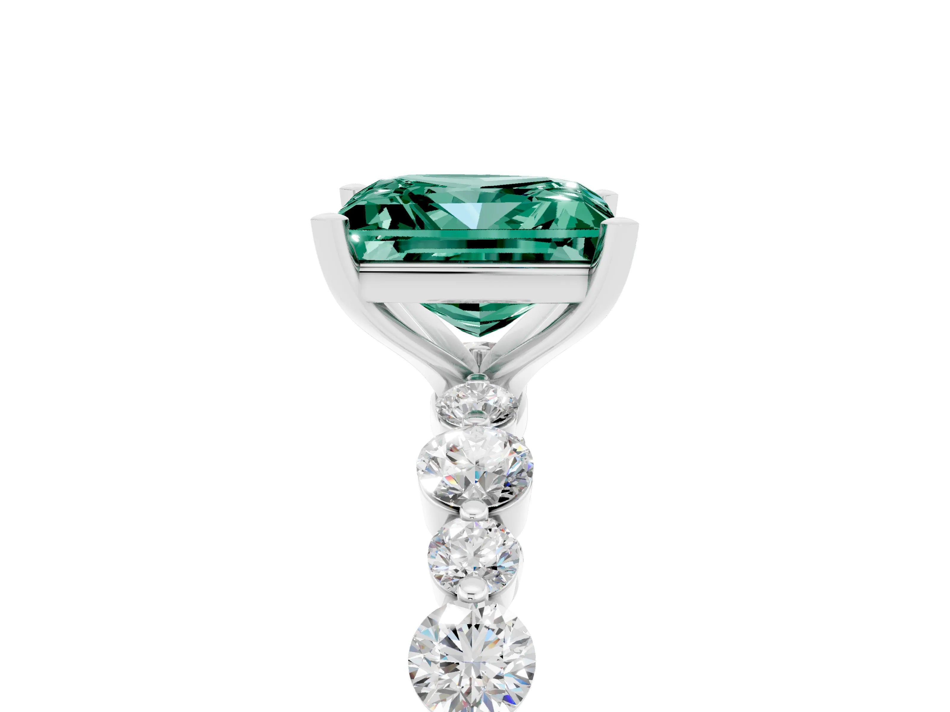 White gold Princess Cut Green Sapphire Prong Set Engagement Ring with Pavé Band_5