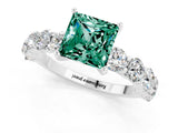 White gold Princess Cut Green Sapphire Prong Setting with Side Stones on a Pave Band_1