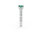 White gold Princess Cut Green Sapphire Prong Setting with Side Stones on a Pave Band_2