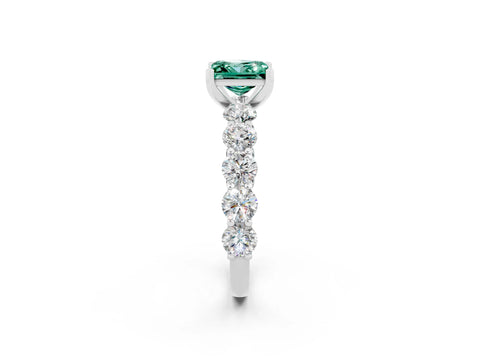 White gold Princess Cut Green Sapphire Prong Setting with Side Stones on a Pave Band_2
