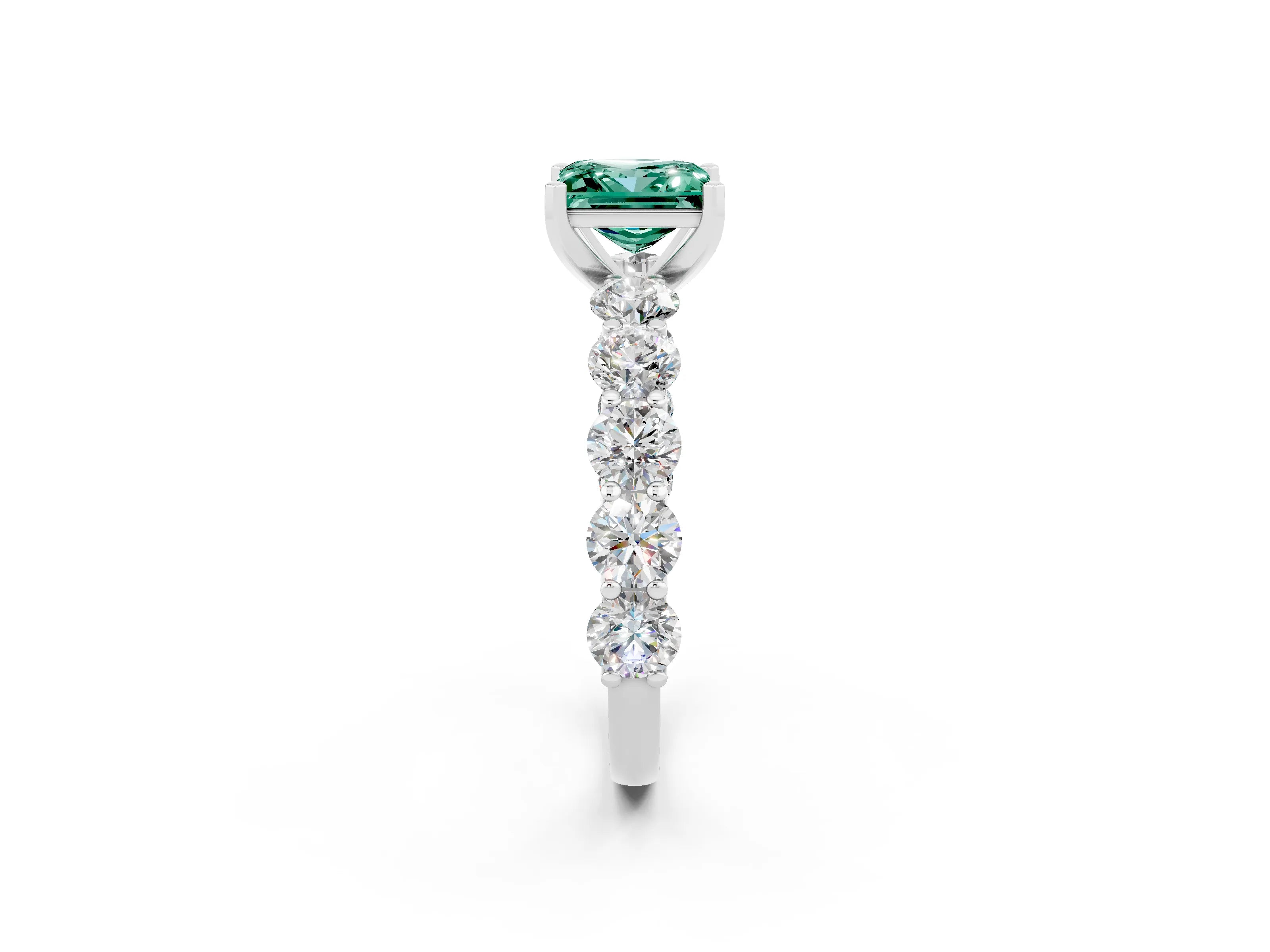 White gold Princess Cut Green Sapphire Prong Setting with Side Stones on a Pave Band_2