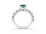 White gold Princess Cut Green Sapphire Prong Setting with Side Stones on a Pave Band_3