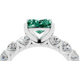 White gold Princess Cut Green Sapphire Prong Setting with Side Stones on a Pave Band_4