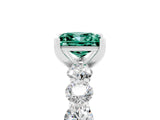 White gold Princess Cut Green Sapphire Prong Setting with Side Stones on a Pave Band_5