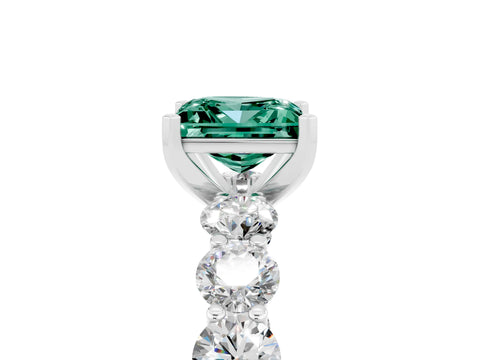 White gold Princess Cut Green Sapphire Prong Setting with Side Stones on a Pave Band_5