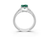 White gold Princess Cut Green Sapphire Ring with Milgrain Pavé Band and Four-Prong Setting_15