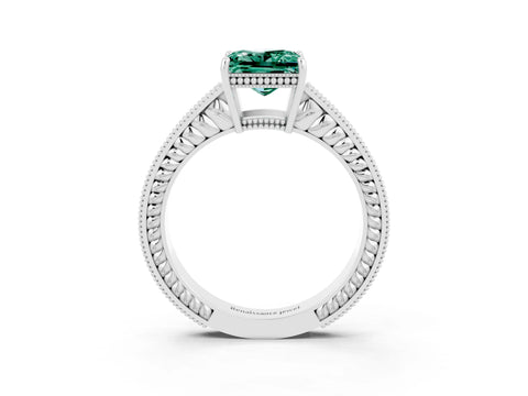 White gold Princess Cut Green Sapphire Ring with Milgrain Pavé Band and Four-Prong Setting_15