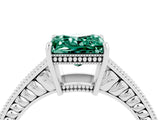 White gold Princess Cut Green Sapphire Ring with Milgrain Pavé Band and Four-Prong Setting_16