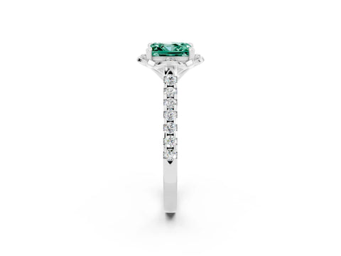 White gold Princess Cut Green Sapphire Ring with Pavé Band and Floral Prong Setting_2