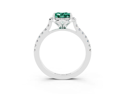 White gold Princess Cut Green Sapphire Ring with Pavé Band and Floral Prong Setting_3