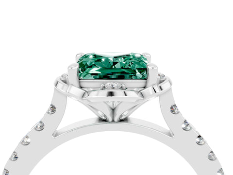 White gold Princess Cut Green Sapphire Ring with Pavé Band and Floral Prong Setting_4