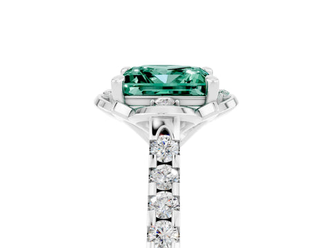 White gold Princess Cut Green Sapphire Ring with Pavé Band and Floral Prong Setting_5