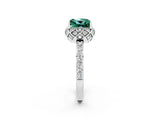 White gold Princess Cut Green Sapphire Scalloped Halo Engagement Ring with Round Shared Prong Band_14
