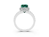 White gold Princess Cut Green Sapphire Scalloped Halo Engagement Ring with Round Shared Prong Band_15