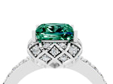 White gold Princess Cut Green Sapphire Scalloped Halo Engagement Ring with Round Shared Prong Band_16