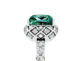 White gold Princess Cut Green Sapphire Scalloped Halo Engagement Ring with Round Shared Prong Band_17