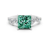 White gold Princess Cut Green Sapphire Scattered Round Accent Ring with Prong Setting_24