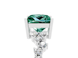 White gold Princess Cut Green Sapphire Scattered Round Accent Ring with Prong Setting_29